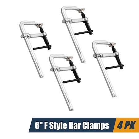 Powertec Heavy Duty 6in F Style Bar Clamps, 2-5/8in Throat, 480 lb Clamping Force for Woodworking, 4PK 72338-P2