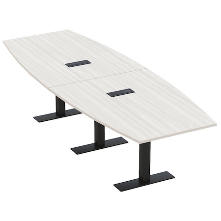 Skutchi Designs 12 Person Conference Table With Power Unit | 12' Boat Table | Harmony Series HAR-BOT-48X144-T.BK-WA7976-EBLK