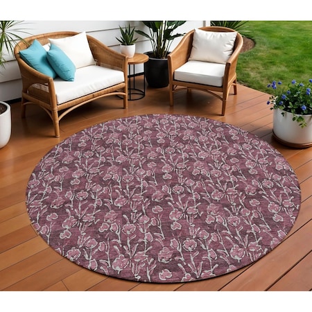 Homeroots 8' Merlot Mauve And Ivory Round Floral Washable Indoor Outdoor Area Rug 581902