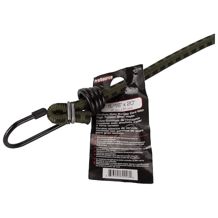 Prosource Stretch Cord, 8 mm Dia, 20 in L, Polypropylene, Camouflage, Hook End FH64016