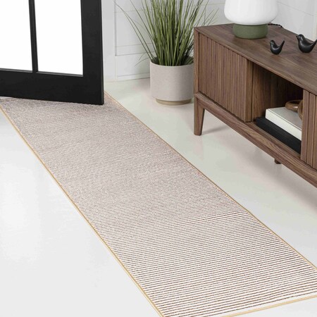 Jonathan Y Cole Modern Minimalist Pinstripe High-Low White/Gold 2 ft. x 8 ft. Runner Rug CAR101D-28