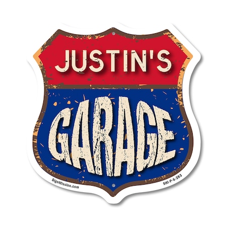 Signmission Justin's Garage, 6 Inch X 6 Inch, Plastic Sign SHI-P-6-383-JUSTIN