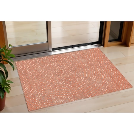 Homeroots 3' X 5' Salmon Gray And Ivory Polka Dot Washable Indoor Outdoor Area Rug 599082