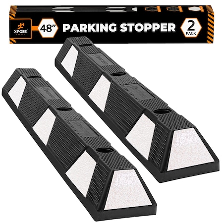 Xpose Safety Parking Block, Rubber, 4 in Height, 48 in Length, Black/White 2 PK PBSW-4-2-X-S