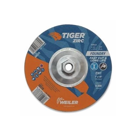 Weiler Tiger Grinding Wheel, Combo, 7 in dia x 1/8 in Thick x 7/8 in Arbor, 30 Grit, Zirconia, 25PK 804-68378