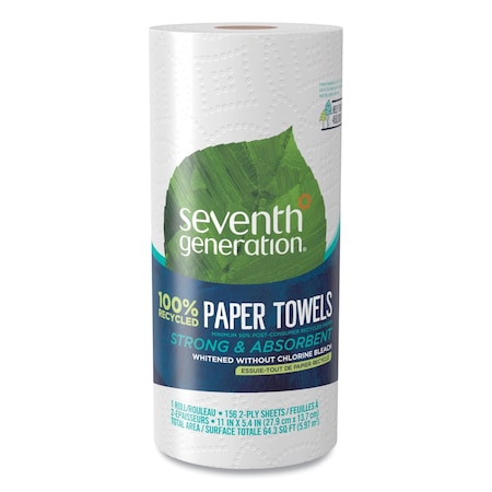Seventh Generation Perforated Roll Towels & Wipes, 2 Ply Ply, 2 Sheets, 5.4", White, 24 PK 13722