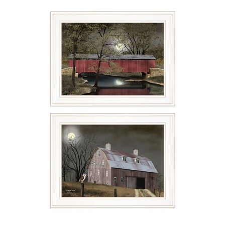 Homeroots Set Of Two Midnight Moon 1 White Framed Print Wall Art, 2PK 406641