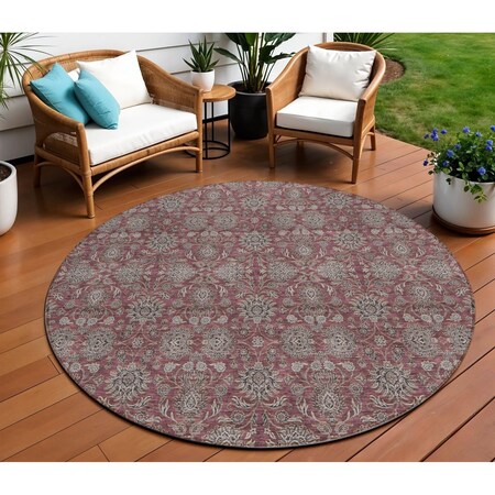 Homeroots 8' Merlot Gray And Taupe Round Floral Washable Indoor Outdoor Area Rug 582286