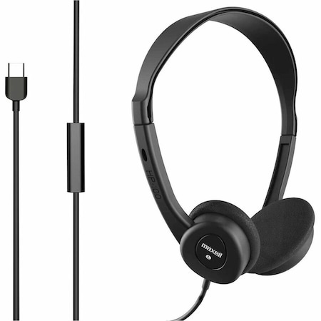 Maxell HP101 FOAM CUP HEADPHONE WITH TYPE-C CONNECTION AND INLINE MIC, 4FT CORD 197326
