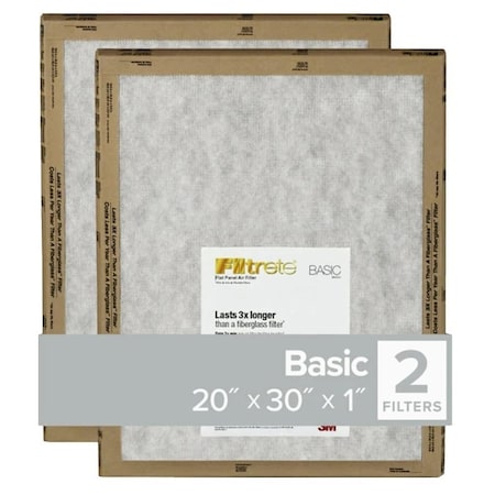 Filtrete Air Filter, 30 in L, 20 in W, 2 MERV, For: Air Conditioner, Furnace and HVAC System FPL22-2PK-24
