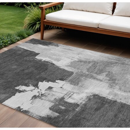 Homeroots 10' X 14' Gray And Smoky Black Abstract Washable Indoor Outdoor Area Rug 609171