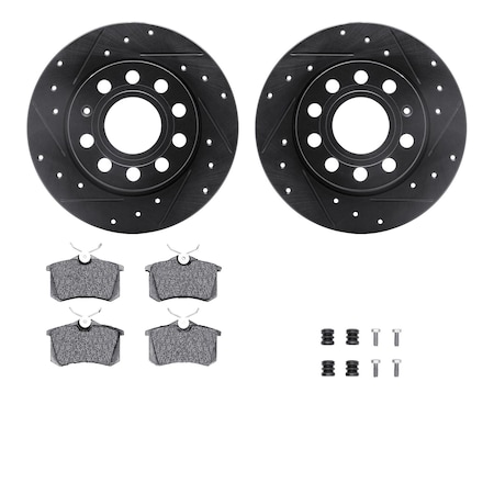 Dynamic Friction Co DFC Rotors-Drilled & Slotted-Black w/ 5000 Advanced Brake Pads Incl Hdw 8512-74068