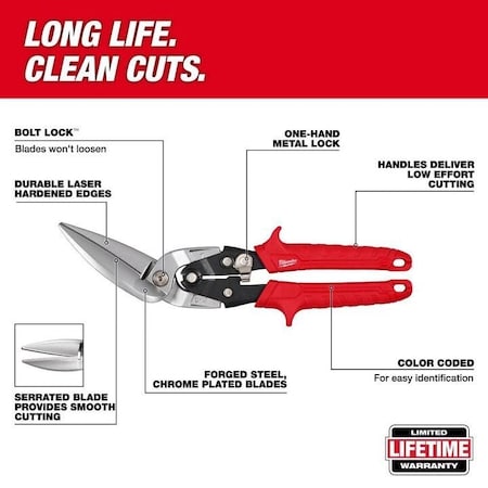 Milwaukee Tool Left Offset Long Cut Aviation Snips 48-22-4568