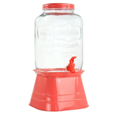 Gibson Home Chiara 2 Gallon Glass Mason Jar Dispenser with Metal Lid and Base in Red 130949.02RR