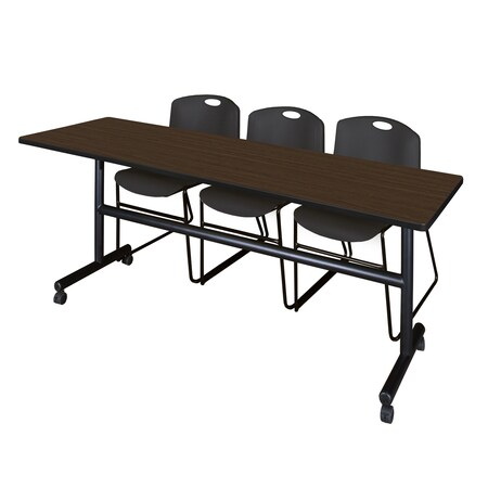 Regency Kobe Flip-Top Training Nesting Table W/ 2 Zeng Stack Chairs, 84 in W, 24 in L, Neo Walnut MKFT8424NW44BK