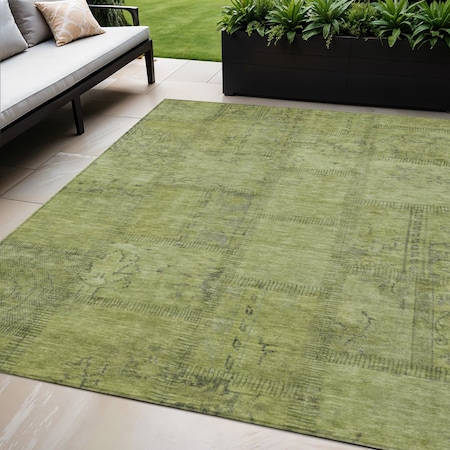Homeroots 5' X 8' Fern Green And Artichoke Green Patchwork Washable Indoor Outdoor Area Rug 581594