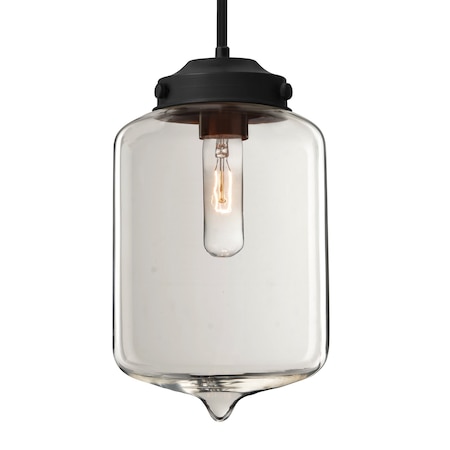Besa Lighting Besa Olin Pendant, Clear, Black Finish, 1x 60W MAX E26 Base 1TT-OLINCL-BK