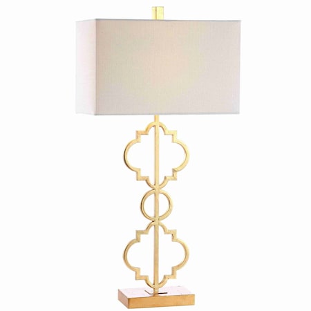 Jonathan Y Selina 32" Iron Ogee Trellis Modern LED USB Table Lamp, Gold Painting JYL3071A