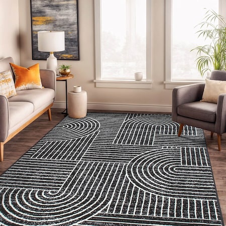 World Rug Gallery Contemporary Stripe Arch Design Area Rug 7 ft 10 in x 10 ft Black 3017BLACK8X10