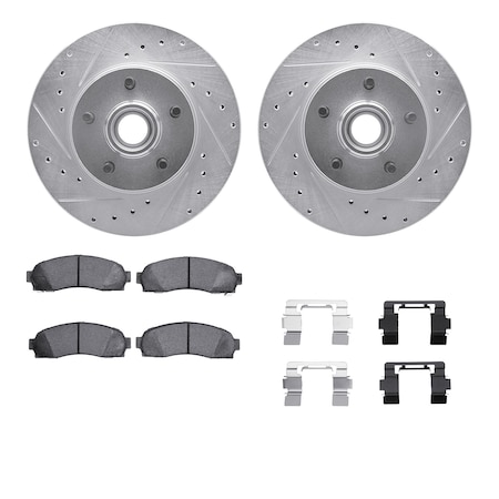 Dynamic Friction Co DFC Brake Rotor - Drilled & Slotted - Silver- Heavy Duty Brake Pad includes Hardware 7412-54030