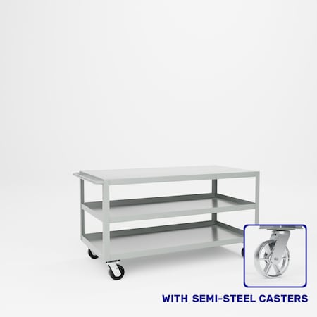Pucel Heavy Duty Shop Truck, 60 in W x 30 in D x 33.5 in H, Three Shelves, Push Handle, Gray 3060-DT-3S