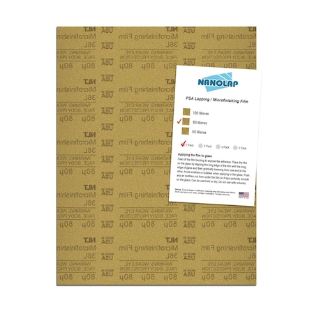 Nanolap PSA Microfinishing Film, 1 Pc 80 Micron (180 Grit), 8-0.5 in x 11 in Fine Sanding Film 61624N