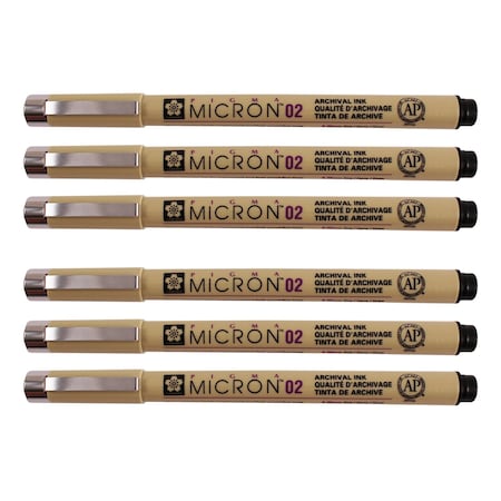 Sakura Pigma Micron Pen, Black, 0.30mm, Size 02, 6PK XSDK02-49