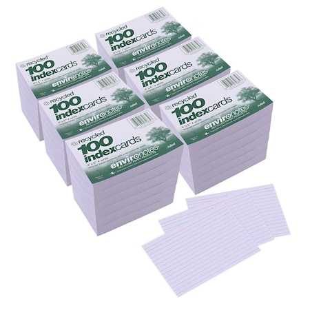 Roaring Spring Case of Recycled Index Cards 4"x6", 100 per pack, White Paper, Ruled on Front, Blank on Back 74834cs