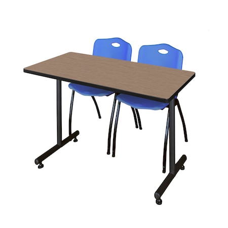 Regency Kobe T-Base Training Seminar Table W/ 2 M Stack Chairs, 48 in W, 24 in L, Noble Oak MKTRCT4824NO47BE