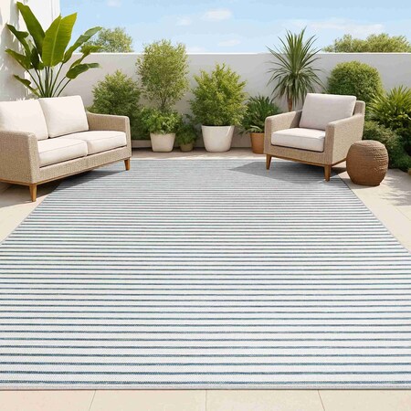 Jonathan Y Damon Classic Coastal Pinstripe Reversible Machine-Washable Navy/Cream 4 ft. x 6 ft. Area Rug SVH102A-4