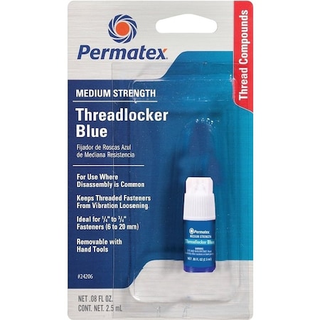 Permatex Threadlocker, Liquid, Mild, Blue, 2.5 mL Bottle 24206