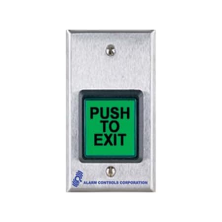 Alarm Controls 2" Green Square Push to Exit Button with Timer and Additional SPDT Momentary Output Satin Stainless TS22T