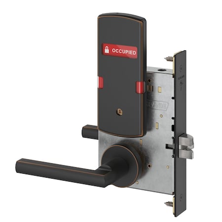 Schlage Grade 1 Bed Bathroom Privacy Mortise Lock, Latitude Lever, A Rose, Indicator displays with Text, Ex L9040 LATA 643E OS-OCC