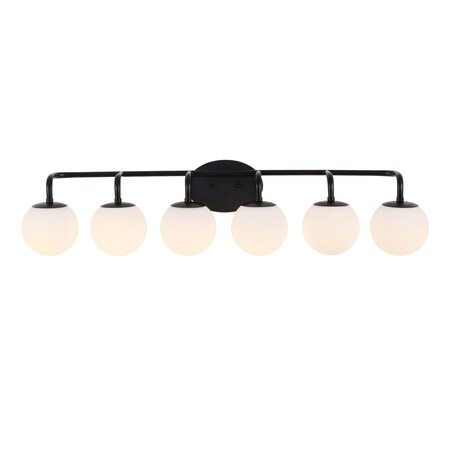 Jonathan Y Louis Parisian Globe 40" 6-Light Metal/Frosted Glass Modern Contemporary LED Vanity Light, Black JYL3560B