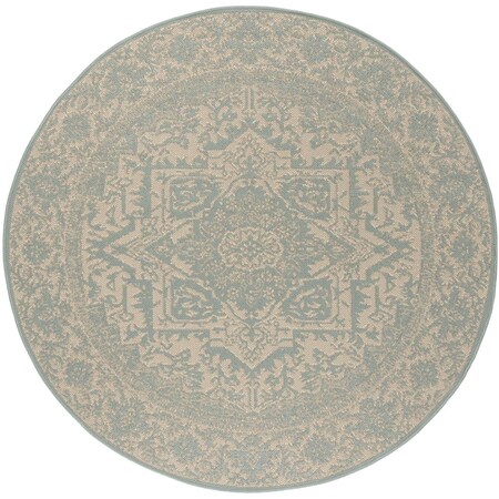 Safavieh 6 ft. 7 in. x 6 ft. 7 in. Linden 100 Global Round Area RugCream & Aqua LND139L-6R