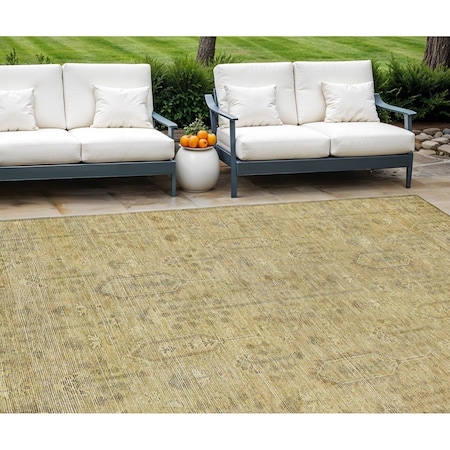 Homeroots 10' X 14' Gold And Taupe Southwestern Washable Indoor Outdoor Area Rug 587061