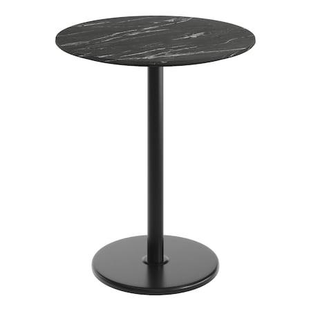 Flash Furniture Commercial 36" Black Faux Marble HPL Tabletop with Black Bar Height RD Base ST-RD36-BKMAR-TR24B-GG
