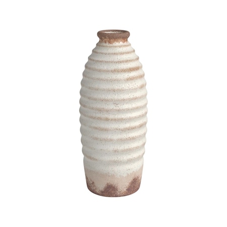Homeroots 11" Ivory And Brown Round Ceramic Table Vase 568846