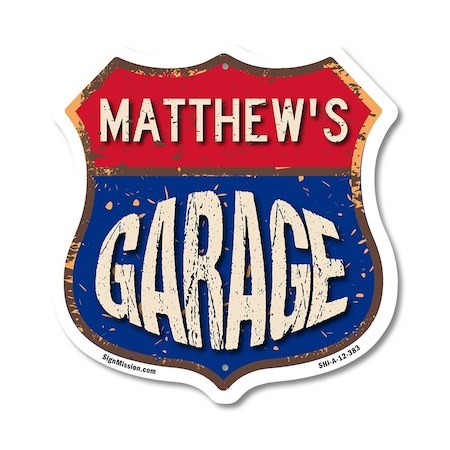 Signmission Matthew's Garage, 12 Inch X 12 Inch, Aluminum Metal Sign SHI-A-12-383-MATTHEW