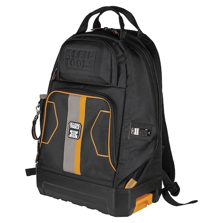 Klein Tools Tool Backpack, Black/Orange, 1680d Ballistic Weave Body; Hard Molded Polypropylene Bottom 62201MB