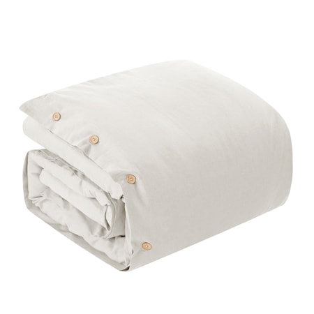 Homeroots Ivory King 100% Cotton 180 Thread Count Washable Duvet Cover Set 529013