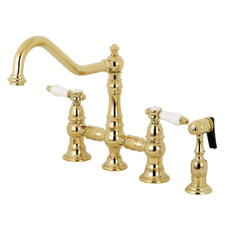 Kingston Brass Bridge Kitchen Faucet with Brass Sprayer, Polished Brass KS3272BPLBS