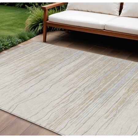Homeroots 10' X 14' Linen Gray And Beige Striped Washable Indoor Outdoor Area Rug 597264