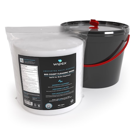 Wipex Plastic-Free Sanitizing Wipes 800ct Bundle, 1 Refill Roll + XL 11-Liter Bucket, 800 Wipes WX72019BZR-1-Kit-11LB