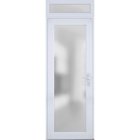 Vdomdoors Front Exterior Prehung FiberGlass Door Frosted Glass / Manux 8102 White Silk / Transom Window / Off MANUX8102EXD-WS-W36 x H80+14-LH