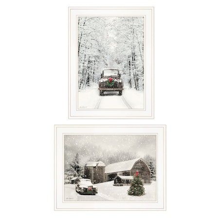 Homeroots Set Of Two Antique Christmas 1 White Framed Print Wall Art, 2PK 406149