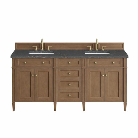 James Martin Vanities Brittany 72" Double Vanity, Pecan w/ 3 CM Parisien Bleu Silestone Top 655-V72-PCN-3PBL