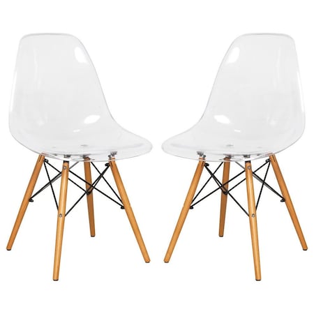 Leisuremod Dover Plastic Dining Side Chair with Wooden Legs, Clear, 2PK EP19CL2