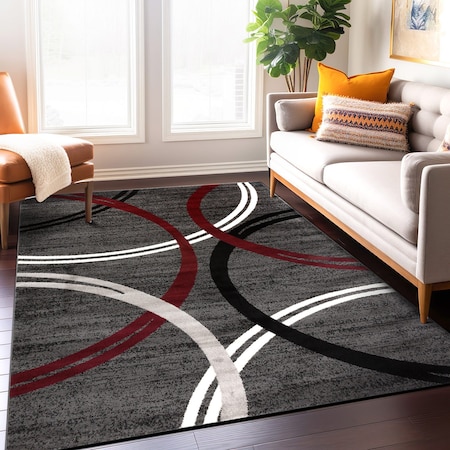 World Rug Gallery Modern Wavy Circles Design Area Rug 12 ft x 15 ft Red 377RED12X15