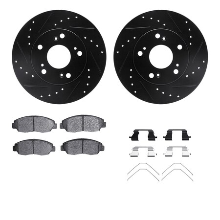 Dynamic Friction Co DFC Rotors-Drilled & Slotted-Black w/ 5000 Advanced Brake Pads Incl Hdw 8512-59039